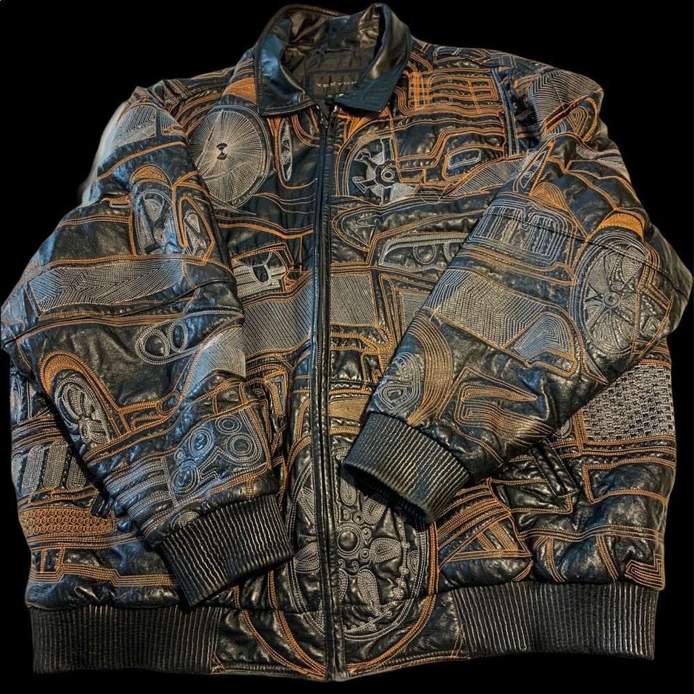 Leather Jacket Stitched CARS WHEELS TIRE